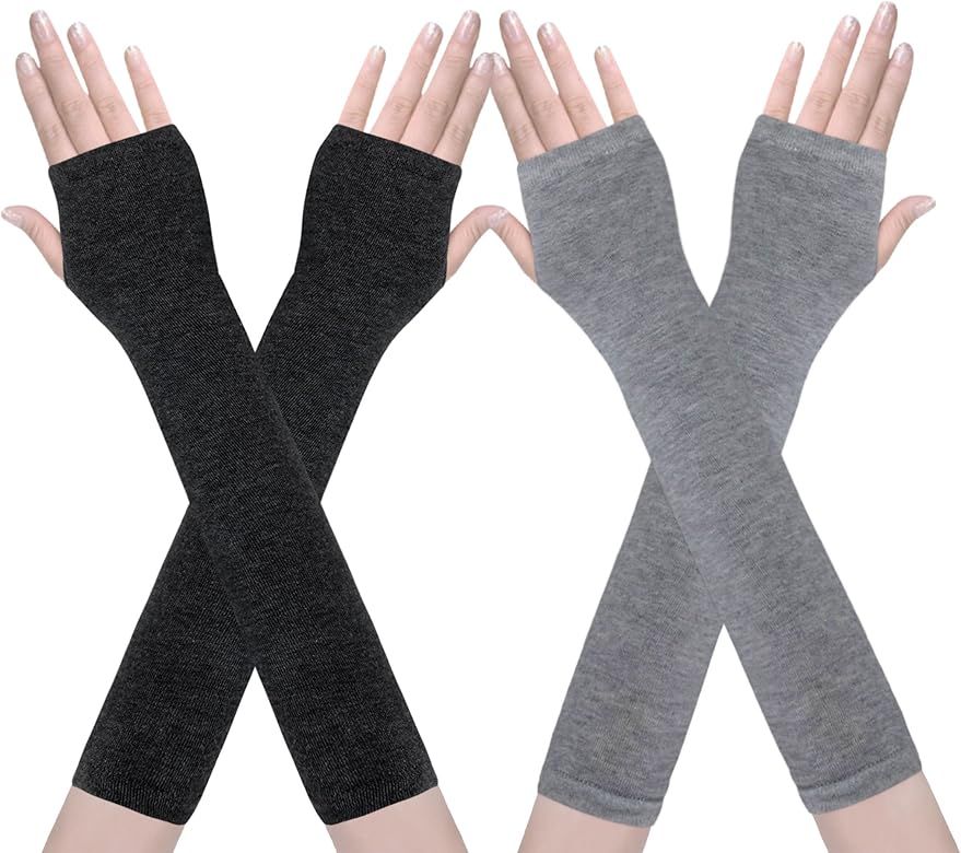 Amandir Long Fingerless Gloves for Women Arm Warmers Knit Thumbhole Stretchy Gloves(Style 1) at A... | Amazon (US)