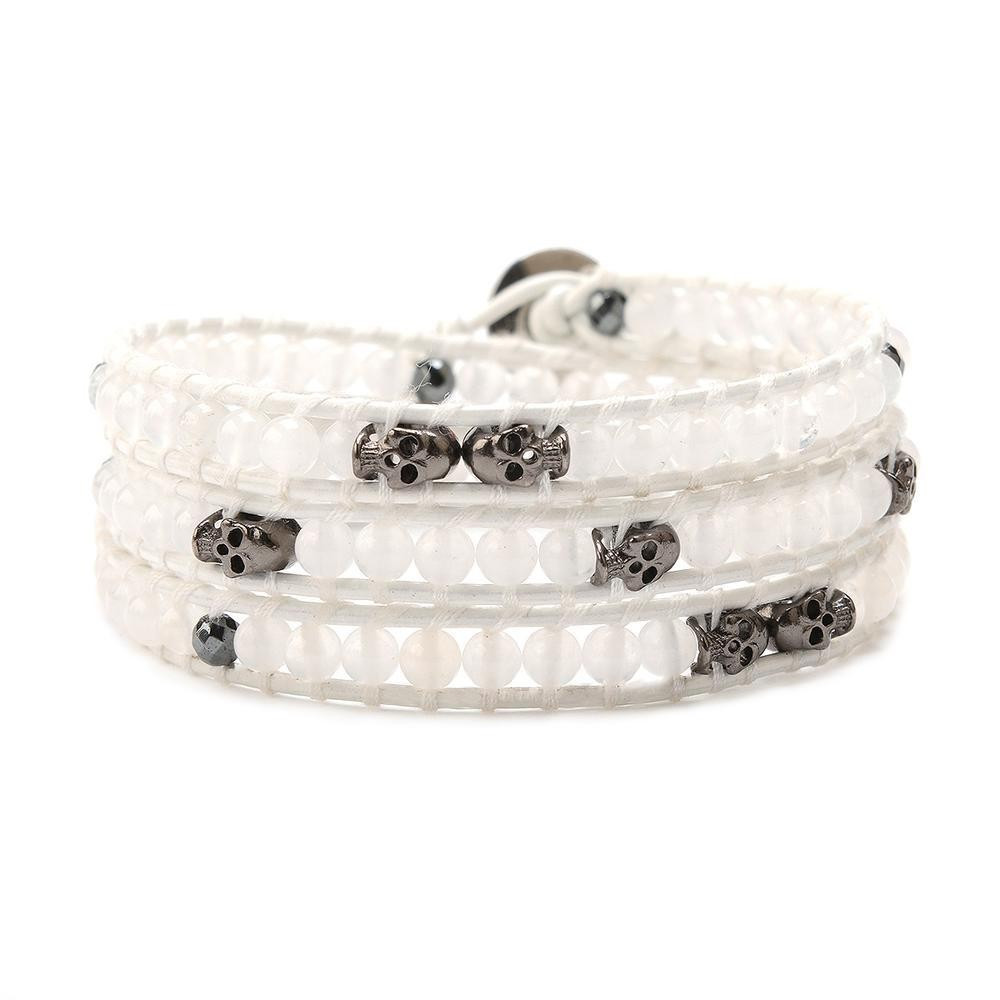 Skull Crystal Three Wrap on Ivory | Victoria Emerson