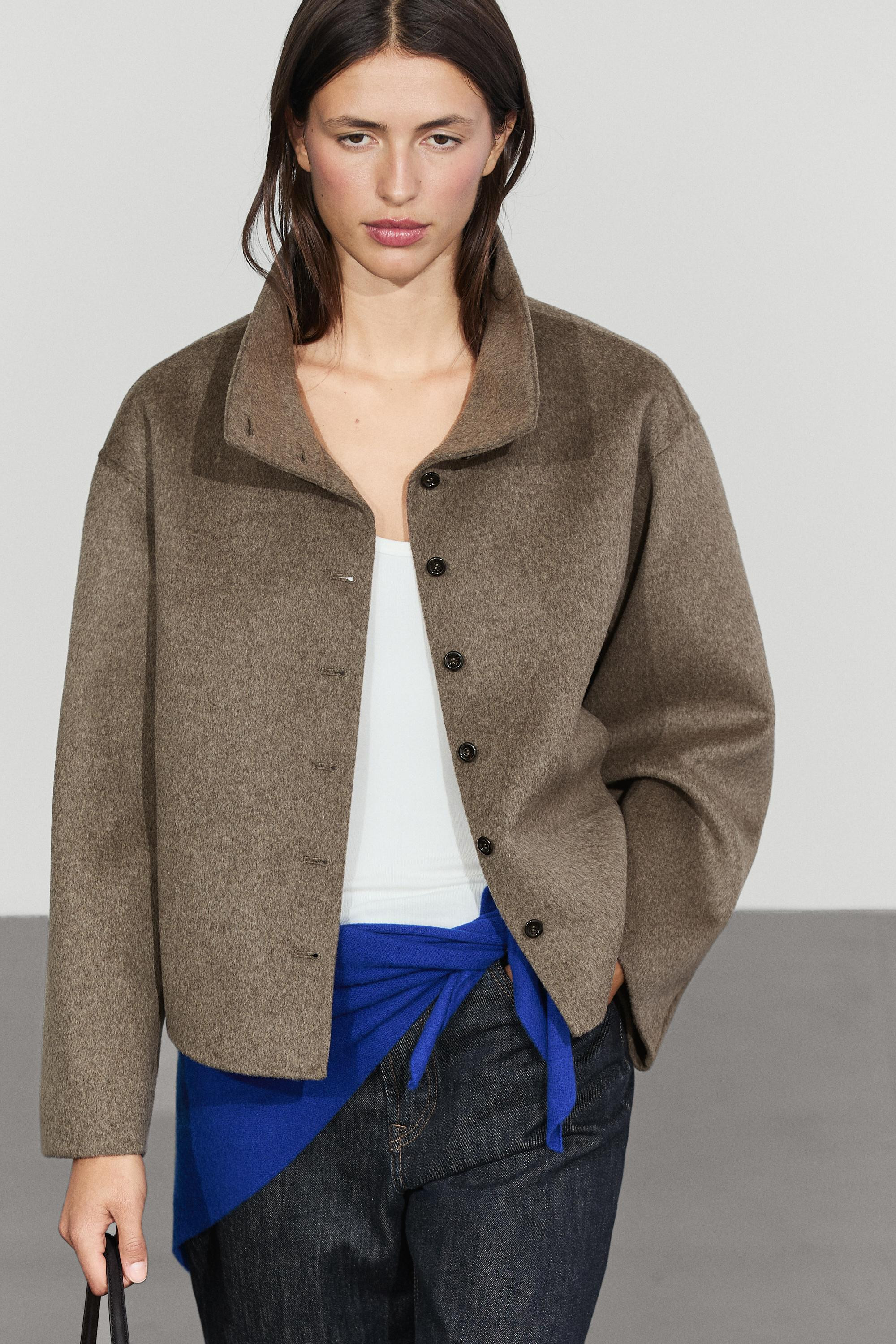 Wool blend stand collar jacket | Massimo Dutti US