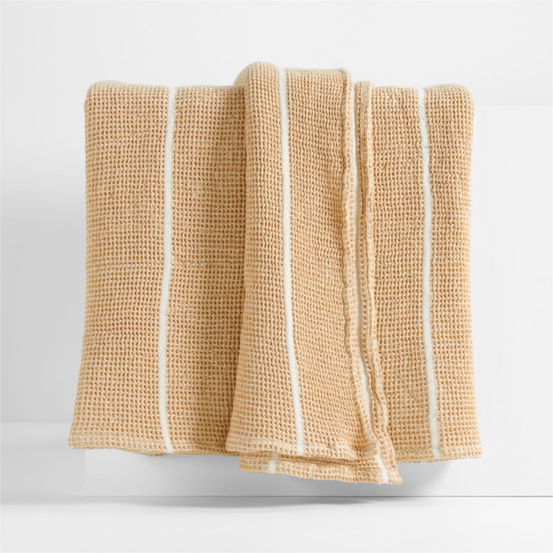 Organic Cotton 80"x80" Fawn Brown Striped Waffle Oversized Throw Blanket + Reviews | Crate & Barr... | Crate & Barrel