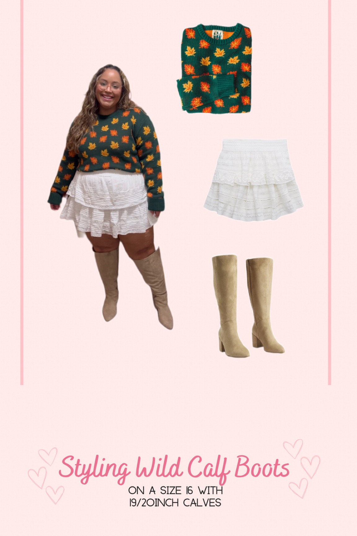 Styling Wide Calf Boots on a size 16 with 19/20inch calves 
Sweater - XL
Skirt- XXL
Boots- linked on my Instagram 

#LTKSeasonal #LTKstyletip #LTKcurves