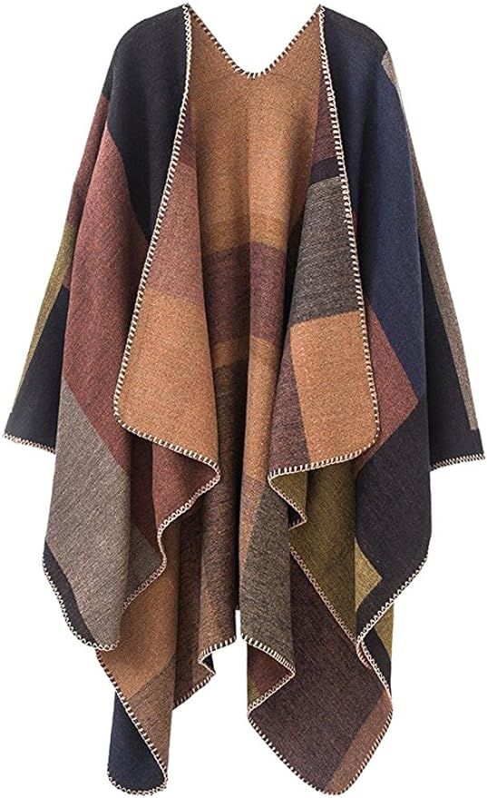 GRACE KARIN Winter Poncho Cape Open Front Blanket Shawl and Wrap Cloak Cardigan Sweater Coat | Amazon (US)