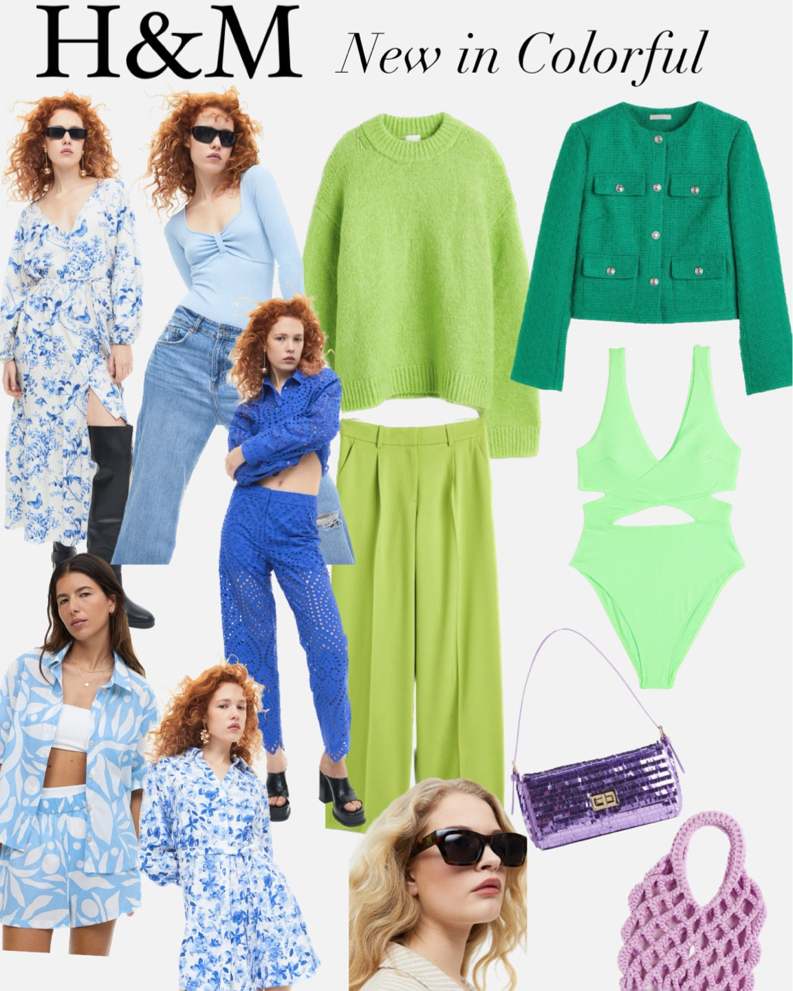 H&M
Colorful
New arrivals
Vacation outfits
Bodysuit
Coverup 
Resort wear
Lime green sweater
Lime green pants
Blue outfit
Broderie 
Knit bag
Purple sequin bag
Blouse
Green tweed jacket
Easter jacket 
Neon swimsuit
Sunglasses
Blue and white print dress
Sequin bag

#LTKunder100 #LTKunder50 #LTKswim
