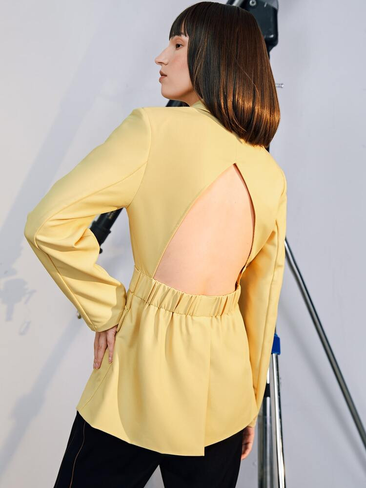 SHEIN Belted Flap Detail Cut Out Back Blazer | SHEIN