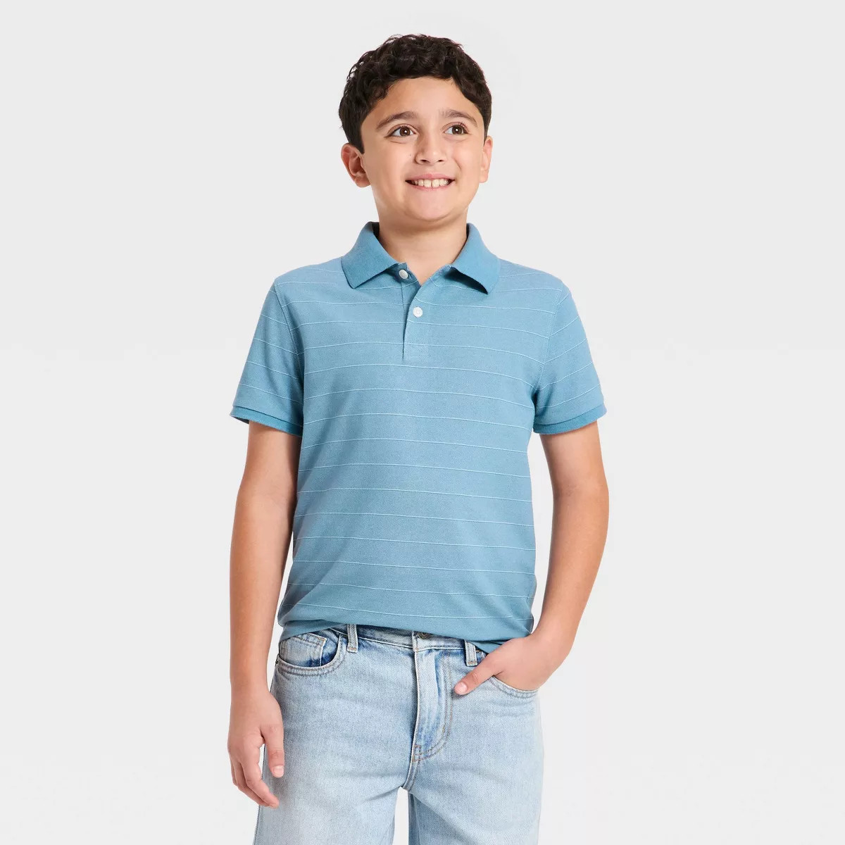 Boys' Short Sleeve Pique Striped Polo Shirt - Cat & Jack™ Blue M | Target