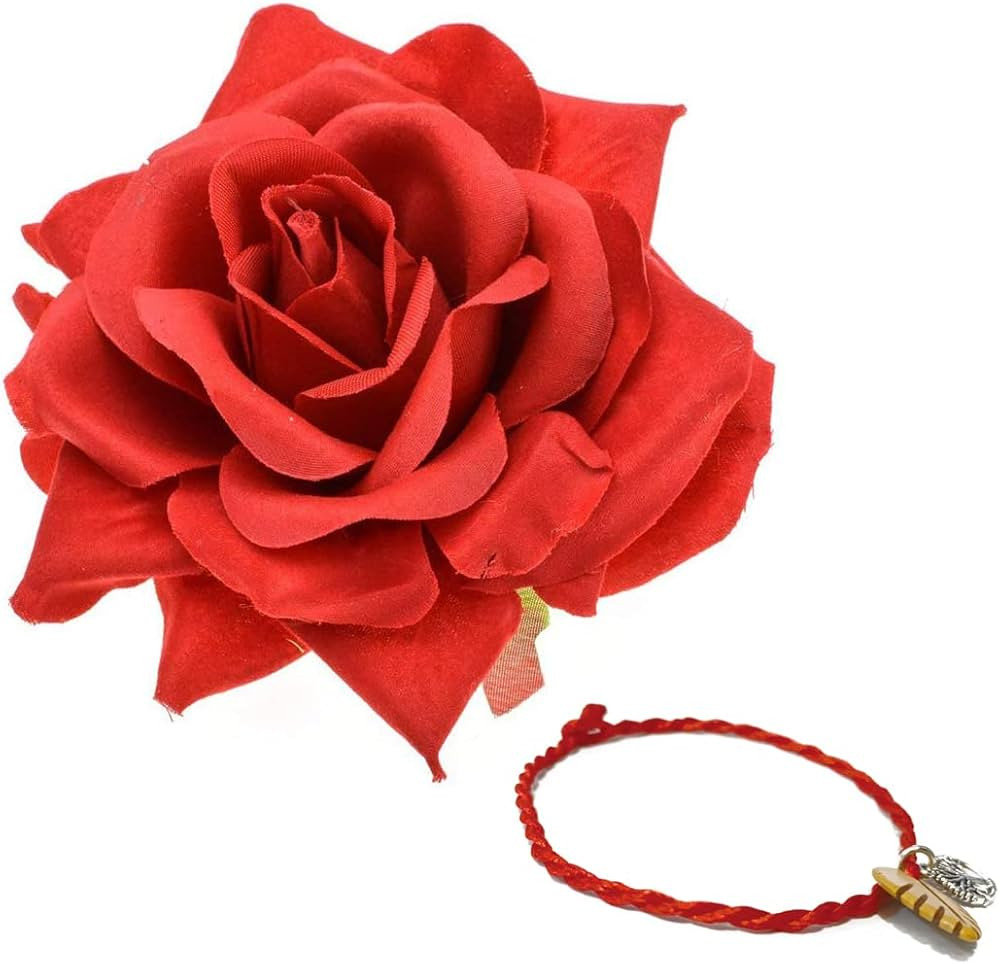 HOLY KT Handmade Bride Women Rose Flower Wreath Dark Red Velvet Rose Hair Flower Clip and Pin Ros... | Amazon (US)