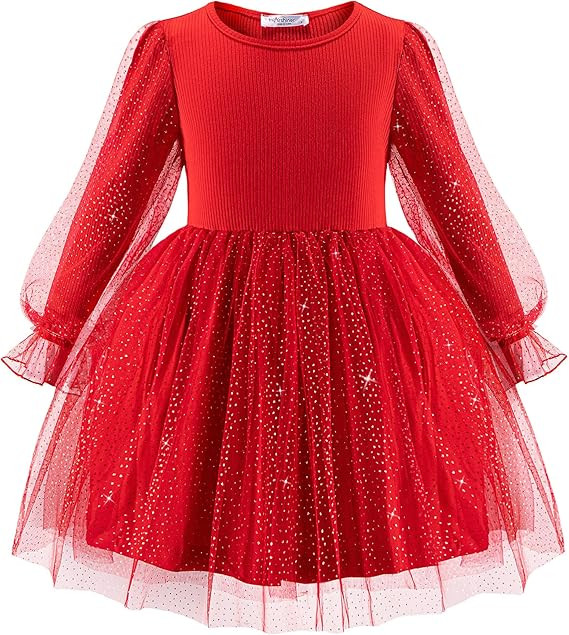 Arshiner Toddler Christmas Dress Girls Sequin Tulle Puff Long Sleeves Tutu Dress Princess Birthda... | Amazon (US)