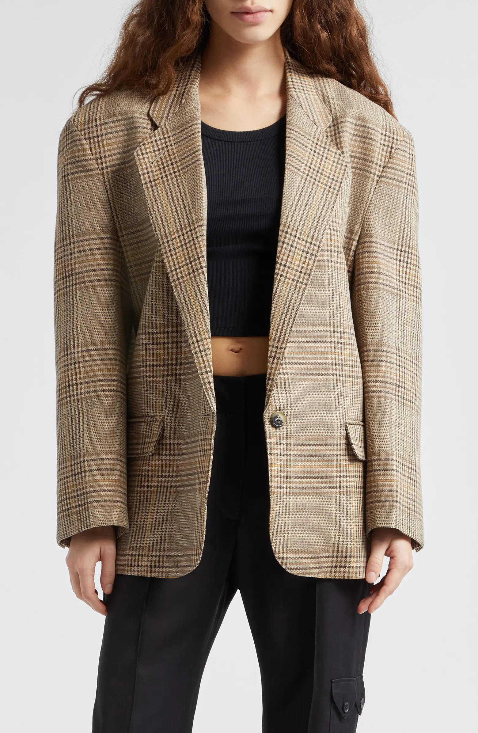 Massive One-Button Plaid Cotton & Linen Blazer | Nordstrom