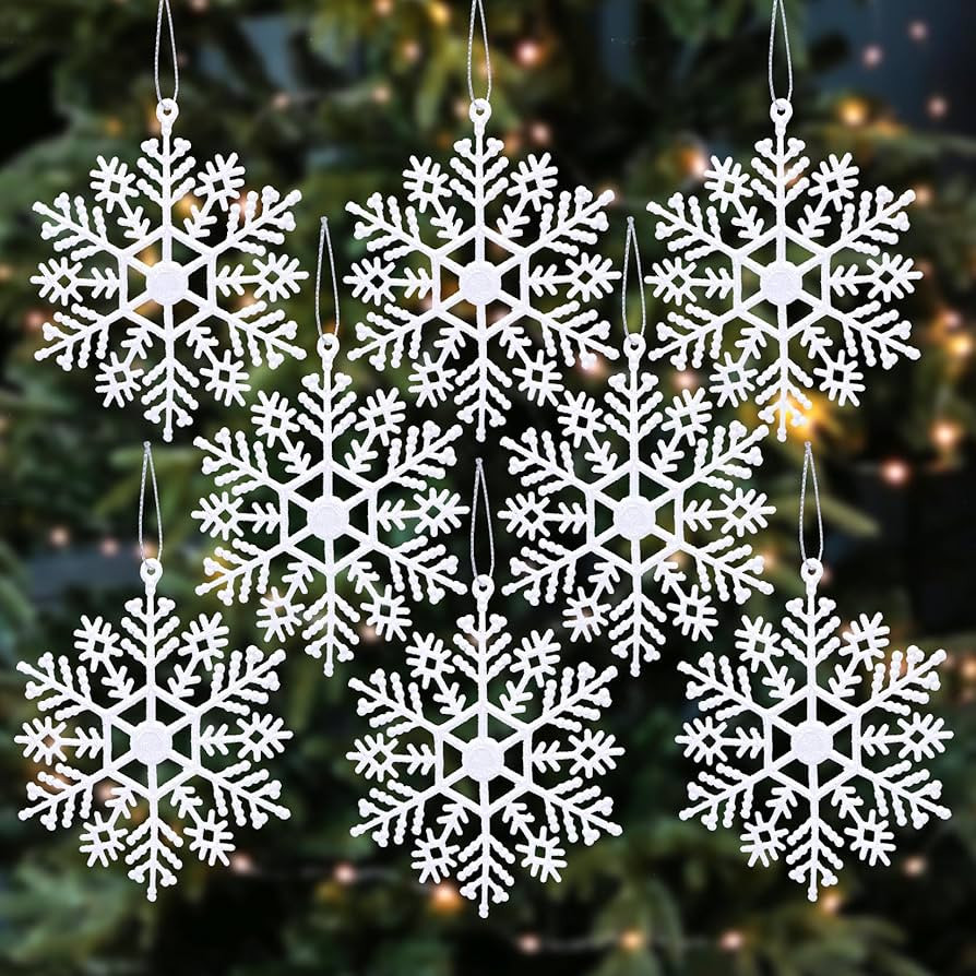 Snowflake Ornaments Set of 36 Plastic Glitter White Snow Flakes Christmas Tree Hanging Decoration... | Amazon (US)
