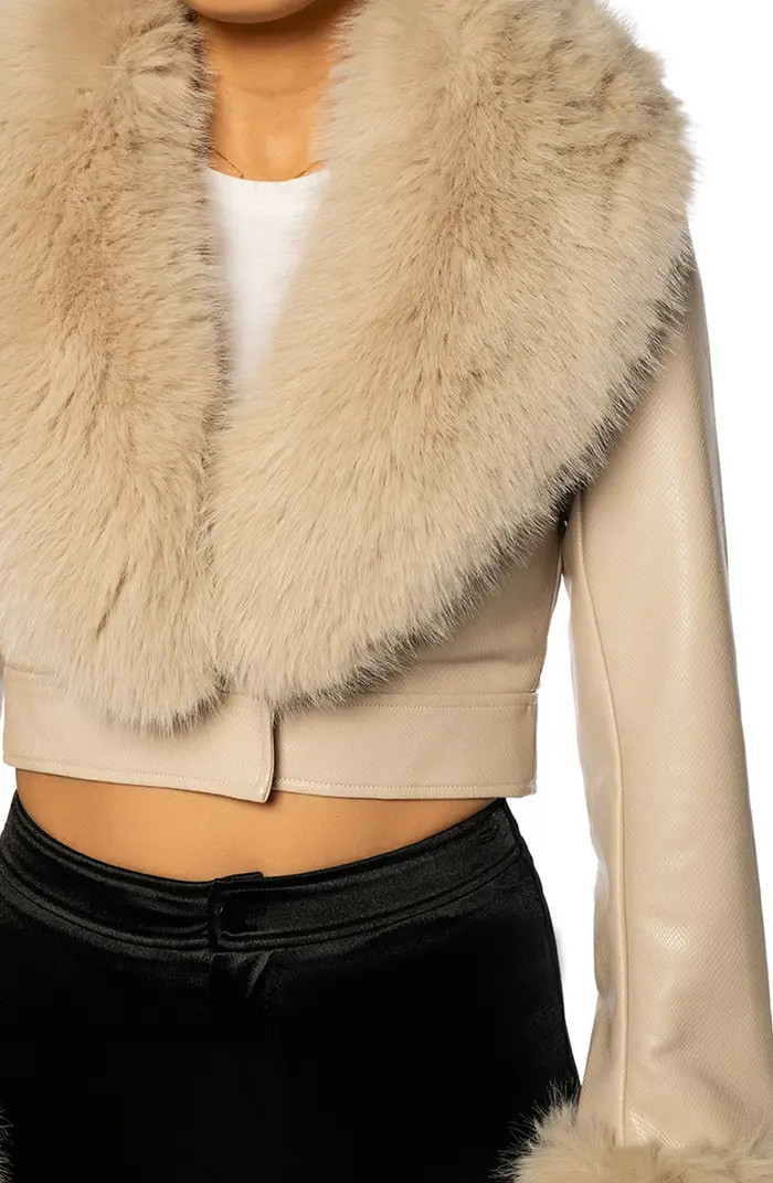Gisele Faux Fur Trim Faux Leather Crop Jacket | Nordstrom