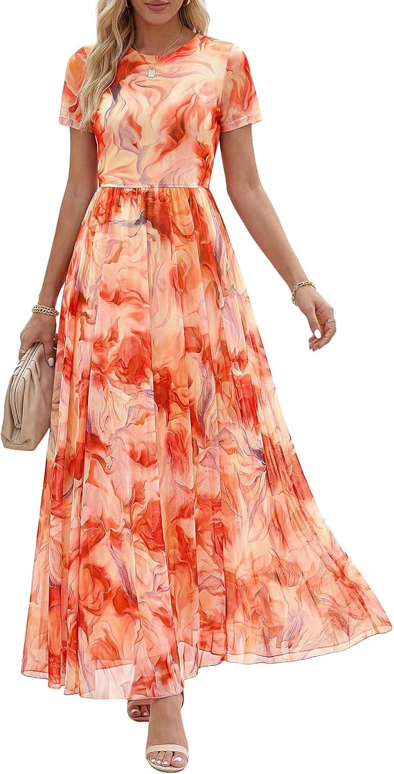 BTFBM Summer Dresses for Women 2026 Formal Short Sleeve Floral Homecoming Dress Maxi Wedding Gues... | Amazon (US)