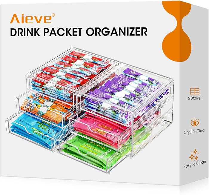 AIEVE Drink Packet Organizer, Stackable Storage Drawers for Tea Bag Organizer, Water Packet Holde... | Amazon (US)