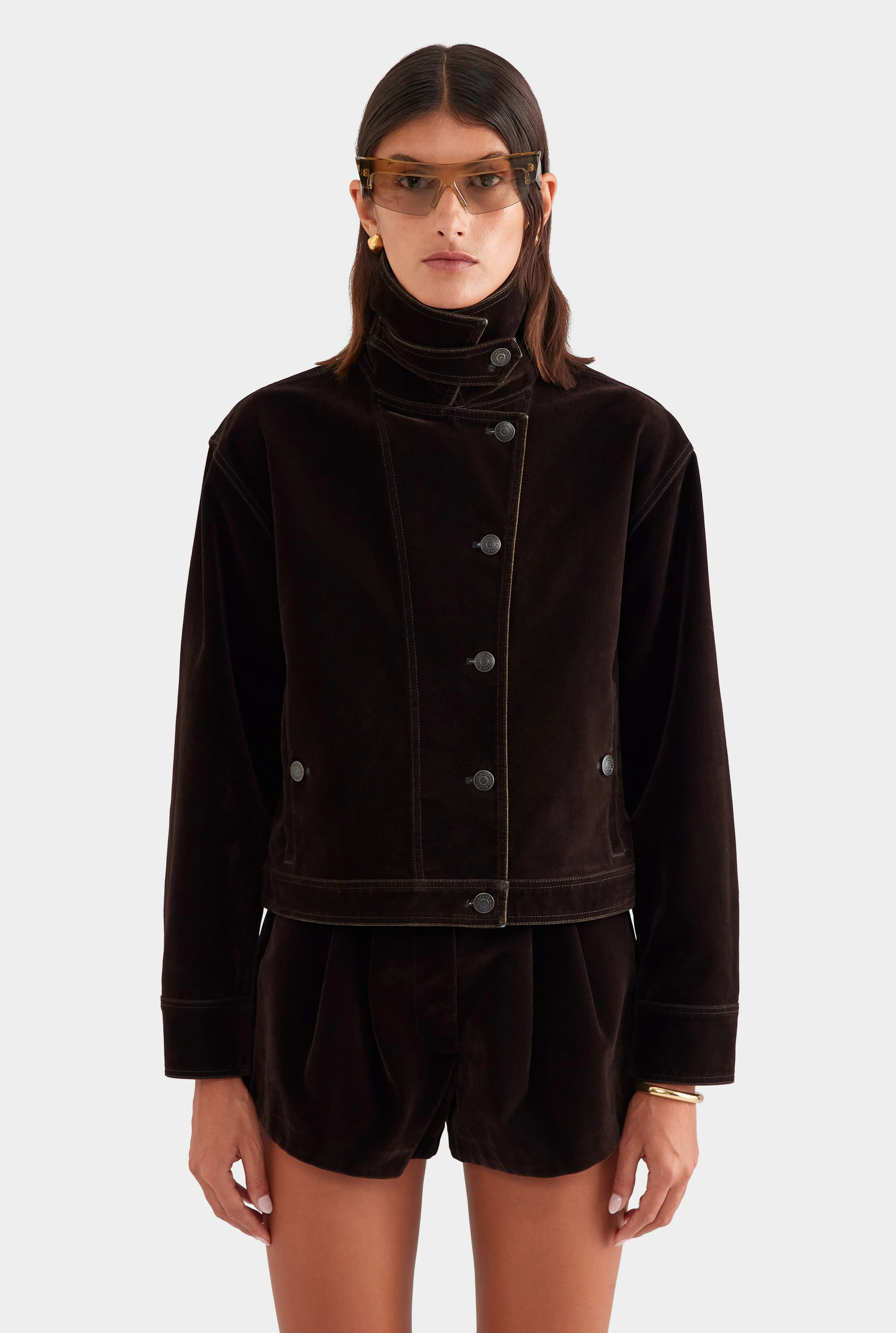 Flocked Cotton Jacket Dark Chocolate | Venroy | Venroy AU