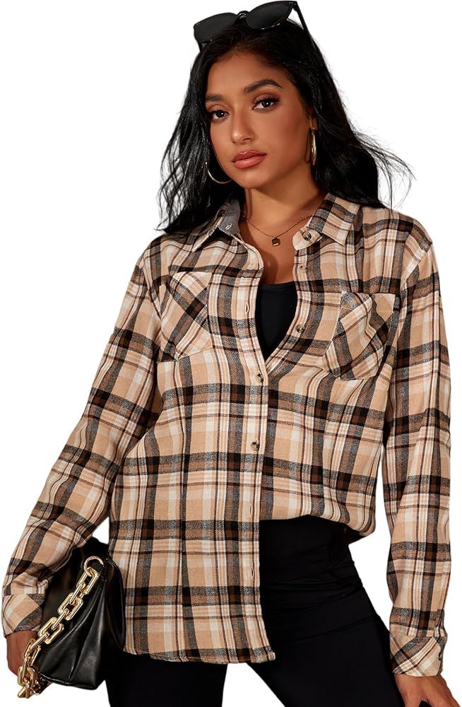 Deer Lady Plaid Flannel Shirts for Women Buffalo Plaid Shirts Oversized Long Sleeve Casual Button... | Amazon (US)