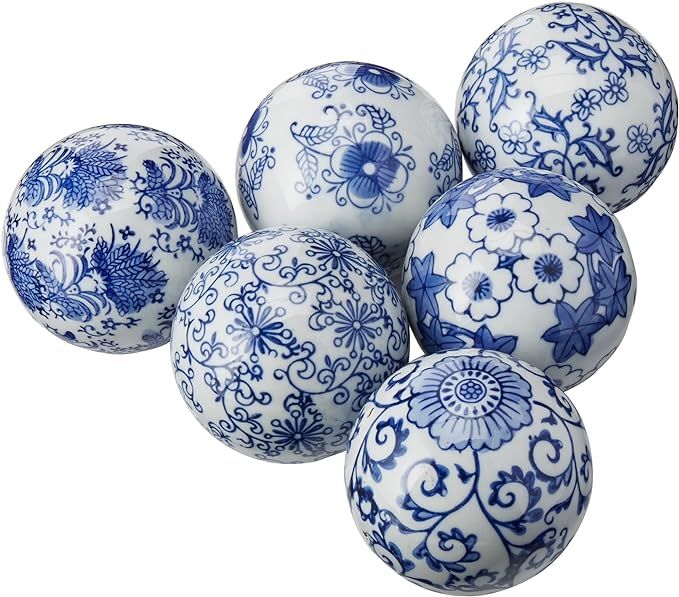 Oriental Furniture 3" Blue & White Decorative Porcelain Ball Set(B) | Amazon (US)