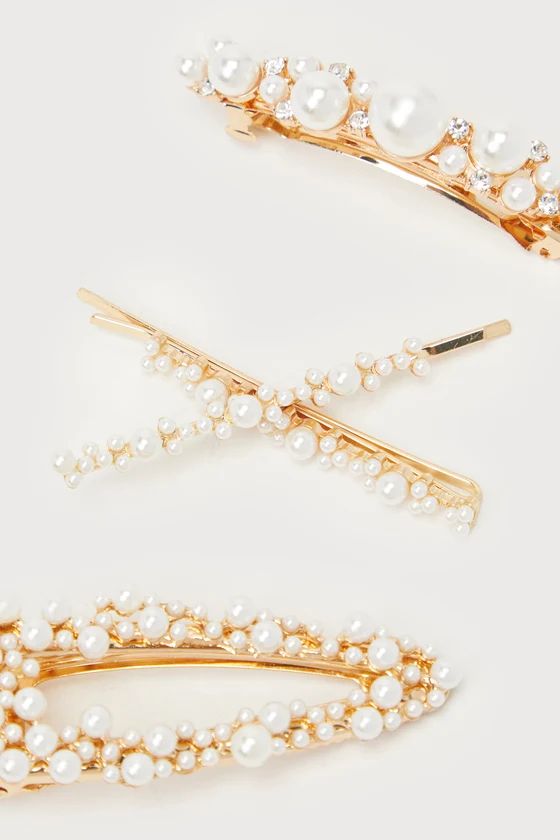 Radiant Aspect Gold and White Pearl Four-Piece Hair Clip Set | Lulus