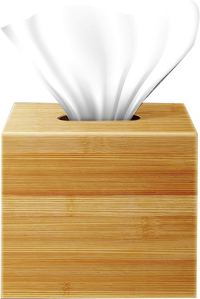 Square Bamboo Tissue Box Cover, Water Resistant Wooden Facial Tissue Box for Bathroom, Office Des... | Amazon (US)