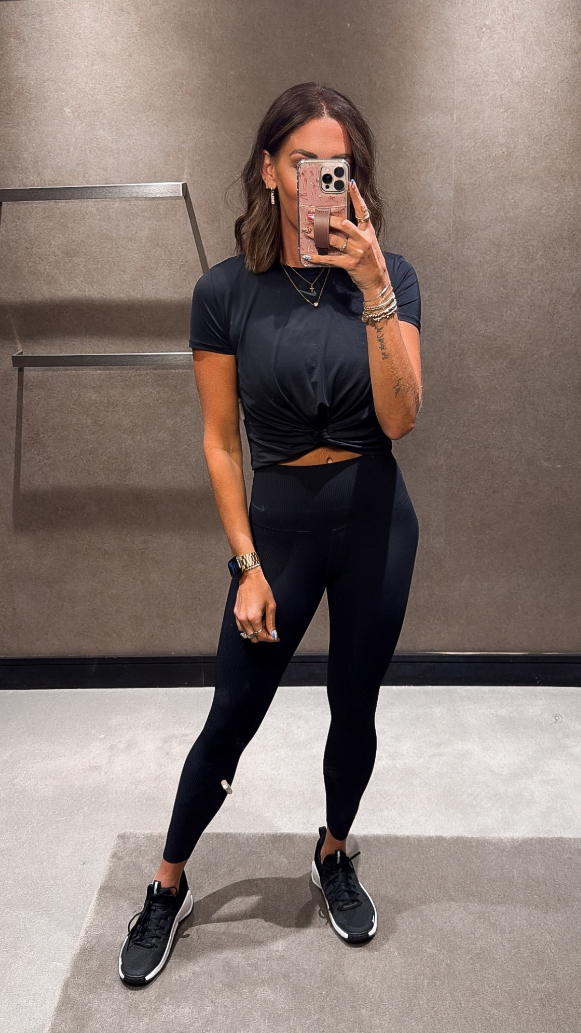 Top-small
Sports bra-medium
Leggings-small
Sneakers-size down 1/2

#LTKShoeCrush #LTKActive #LTKSaleAlert