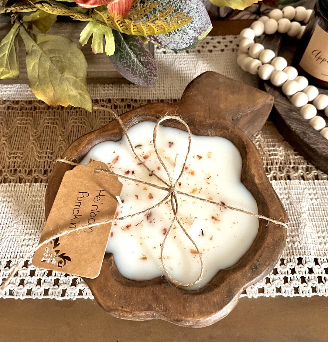 Pumpkin Wood Bowl Candle Fall Soy Blend Candles Fall Home Decor - Etsy | Etsy (US)