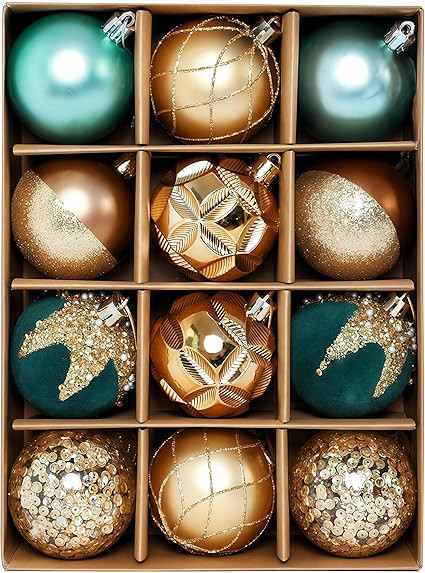 Christmas Tree Ornaments Decorations Set-12ct 3.14 Inch Green Gold Velvet Ornaments for Christmas... | Amazon (US)