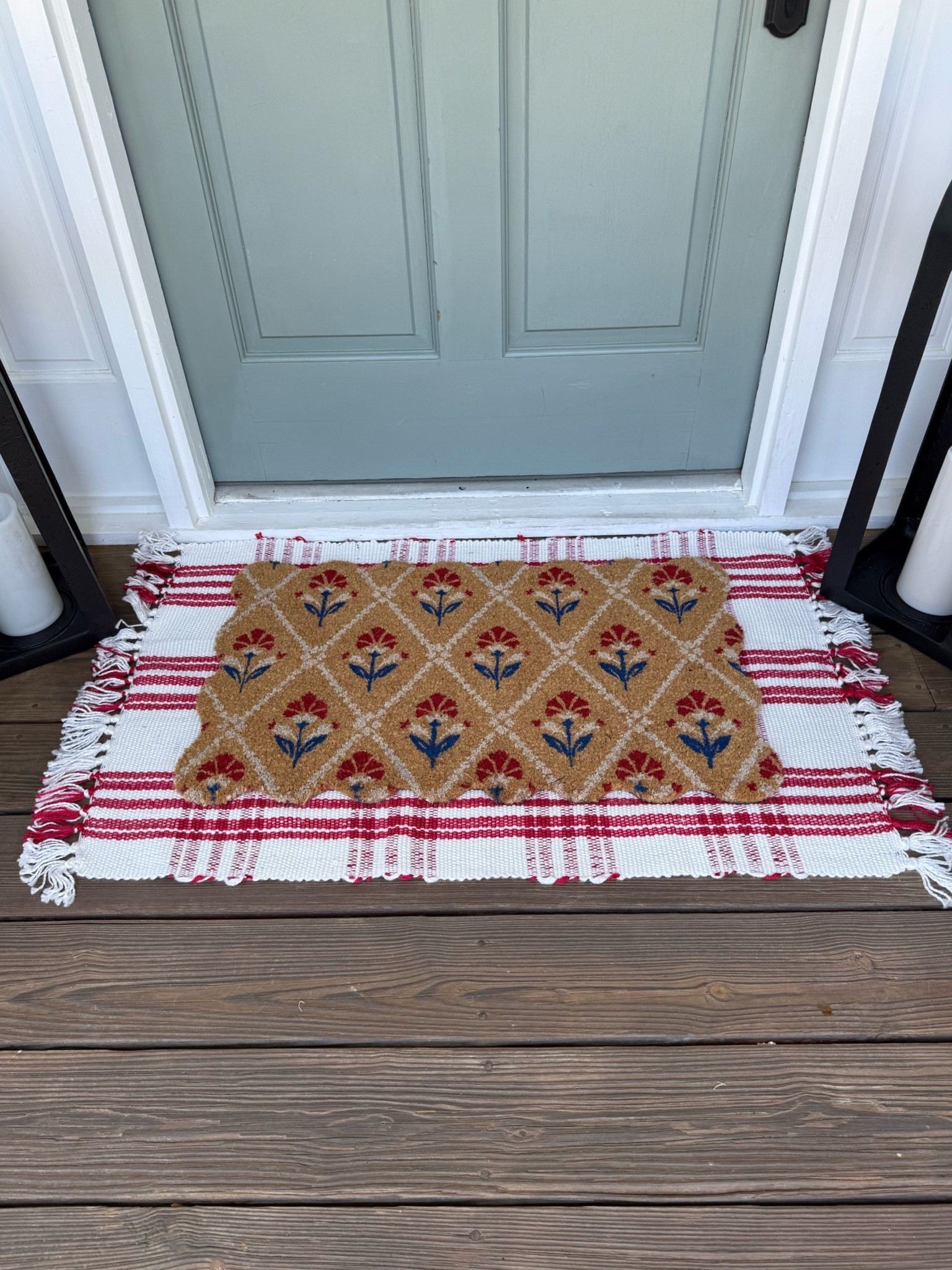 Summer Porch 2026 layered doormat 
Americana porch
Red, white and blue porch Americas 250th Birthday year

#LTKHome #LTKSeasonal #LTKmomlife