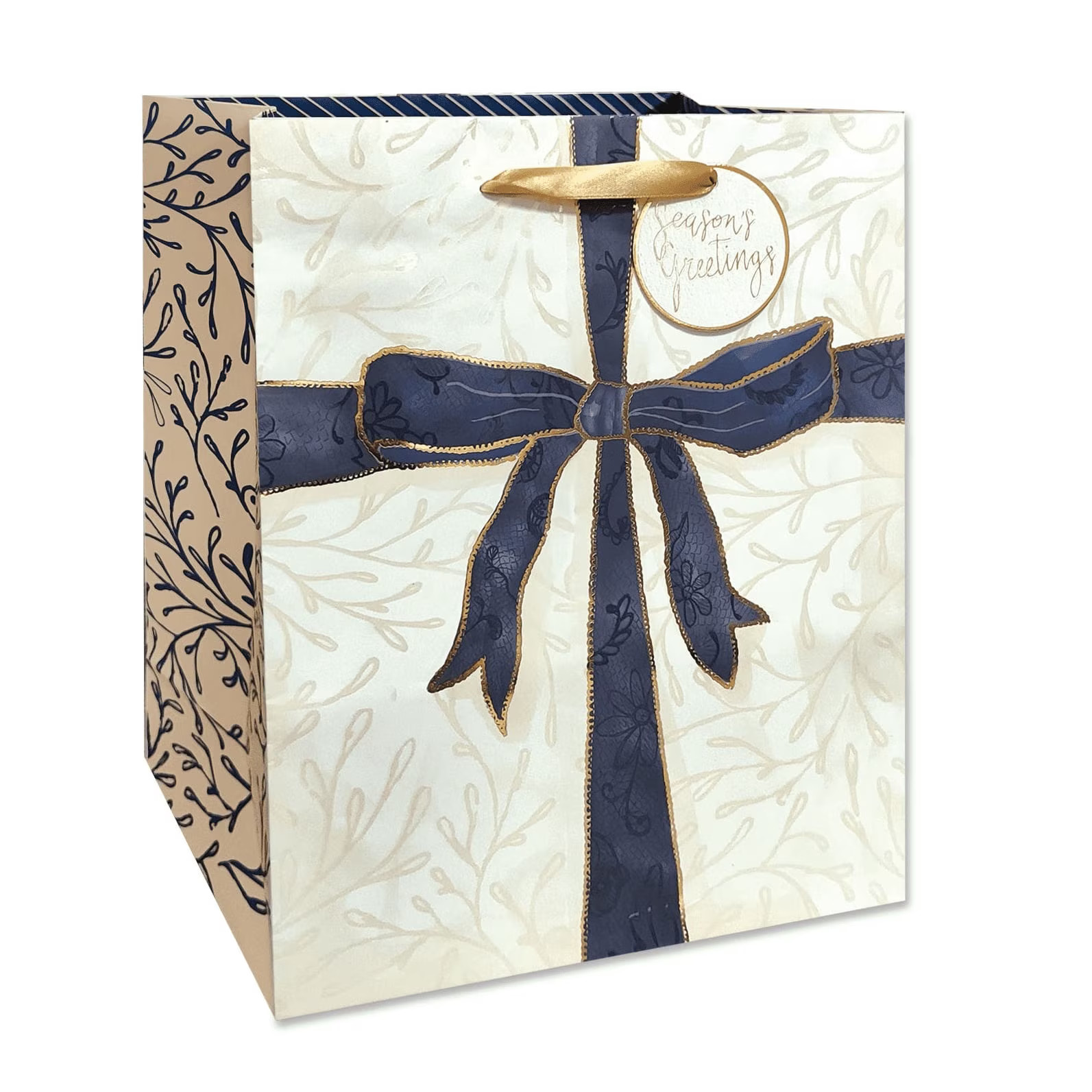 Large Cream and Blue Bow Christmas Paper Gift Bag, 10" x 4.5" x 12.75", by Holiday Time - Walmart.com | Walmart (US)