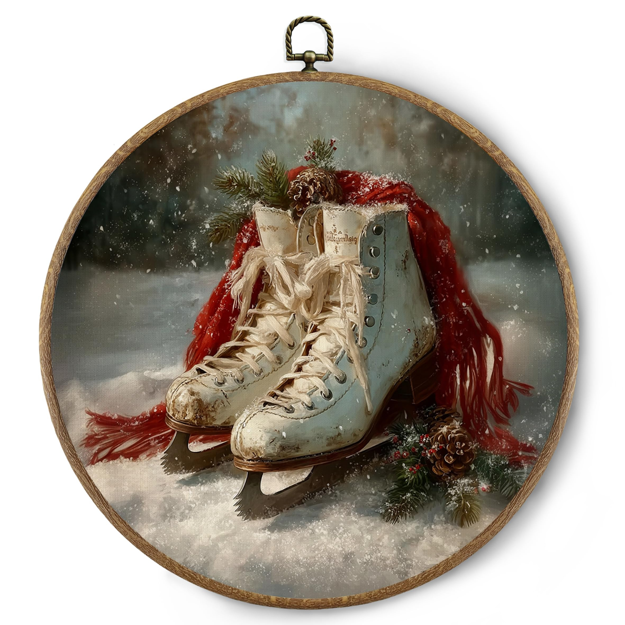 BitKAM Vintage Christmas Ice Skates Round Wall Art Decor, Christmas Skating Canvas Prints Framed,... | Amazon (US)