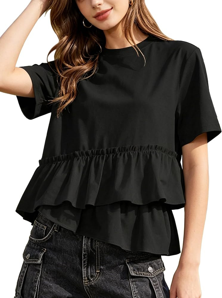 Womens Peplum Babydoll Tops Short Sleeve T-Shirts | Amazon (US)