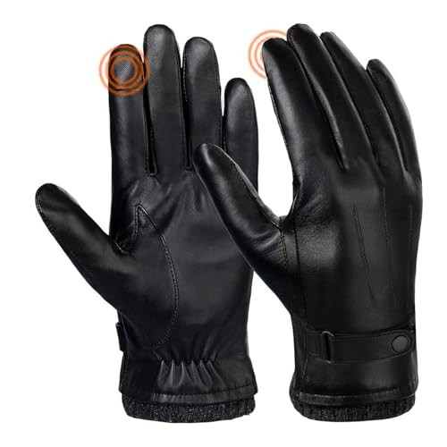 SANKUU Black Leather Gloves for Men, Winter Warm Touchscree Cycling Gloves Outdoor Riding Warm Linner Waterproof Gloves(XLarge) | Amazon (US)