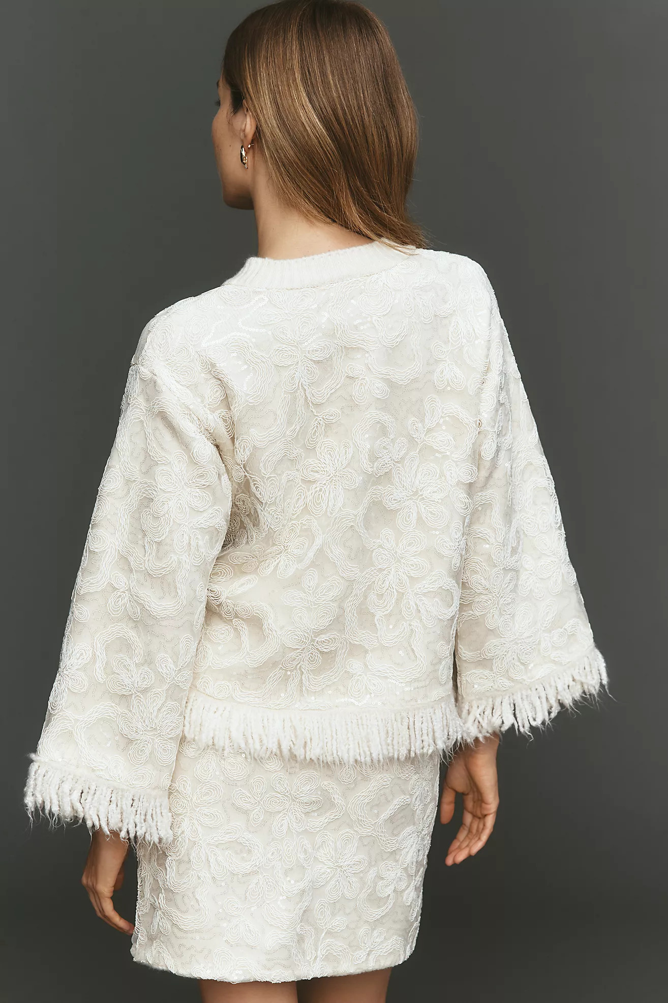 Maeve Shimmer Fringe Boxy Long-Sleeve Top | Anthropologie (US)