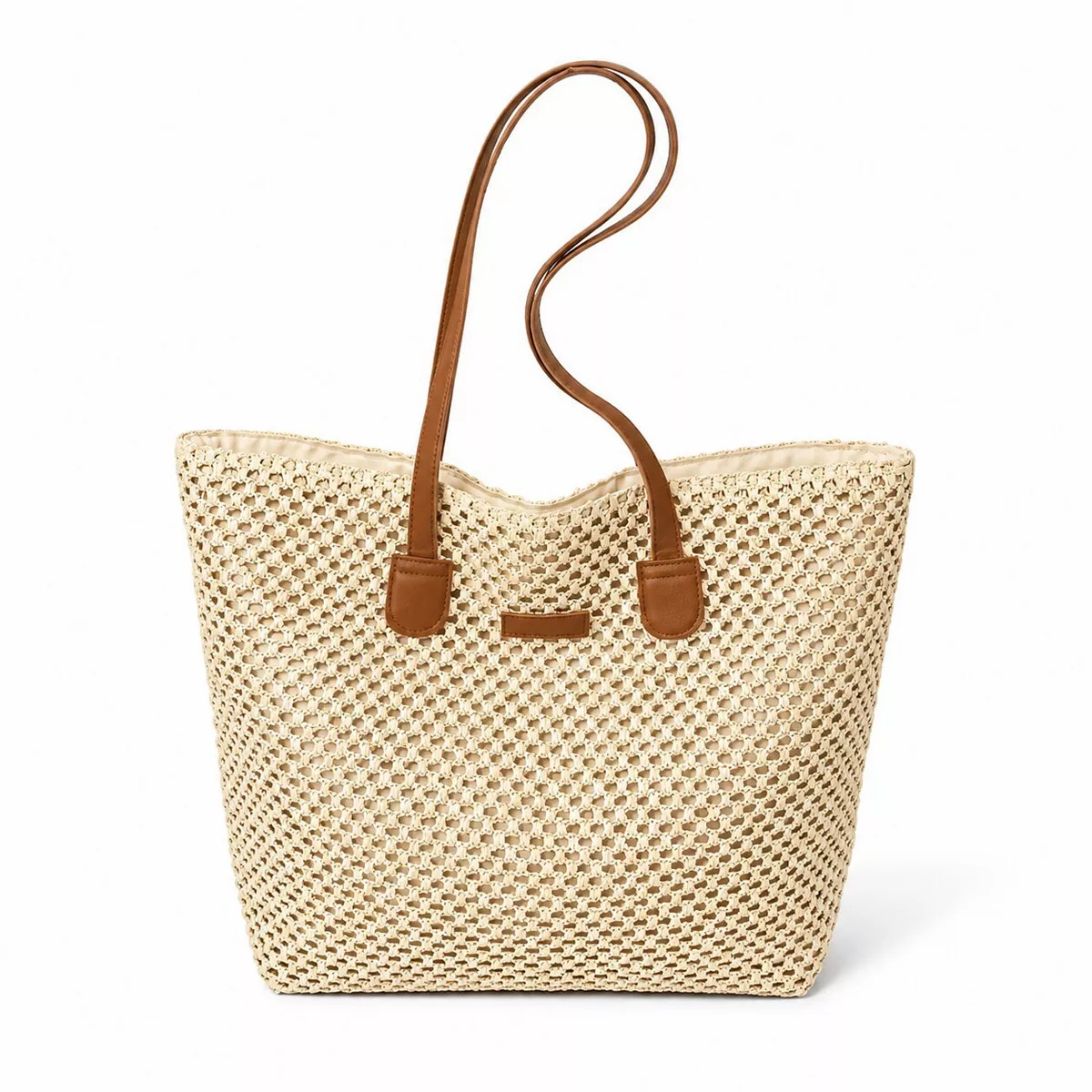 Woven Straw Tote Bag Faux Leather Handles Large Capacity Shoulder Handbag for Everyday Use | Kohl's