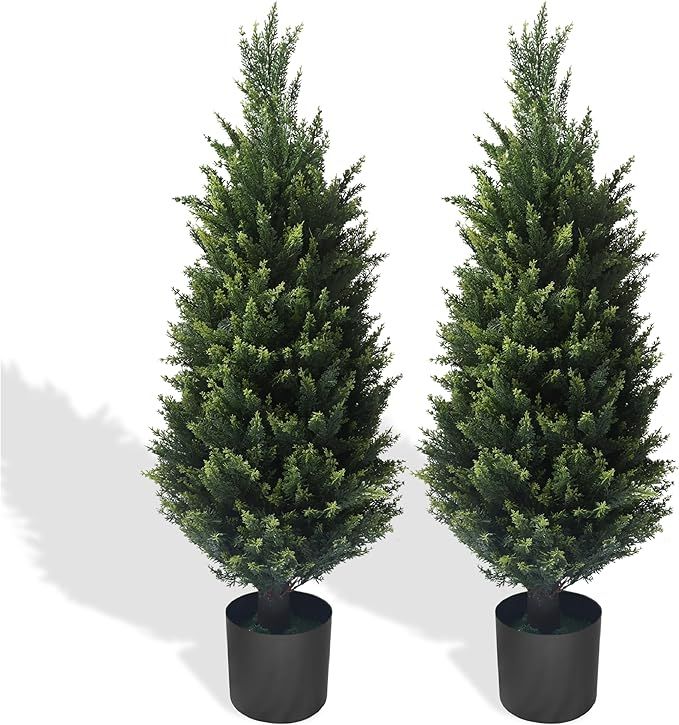 Artificial Topiary Tree - 2 Pack 37Inch Artificial Cedar Topiary Trees, UV Protection Potted Shru... | Amazon (US)