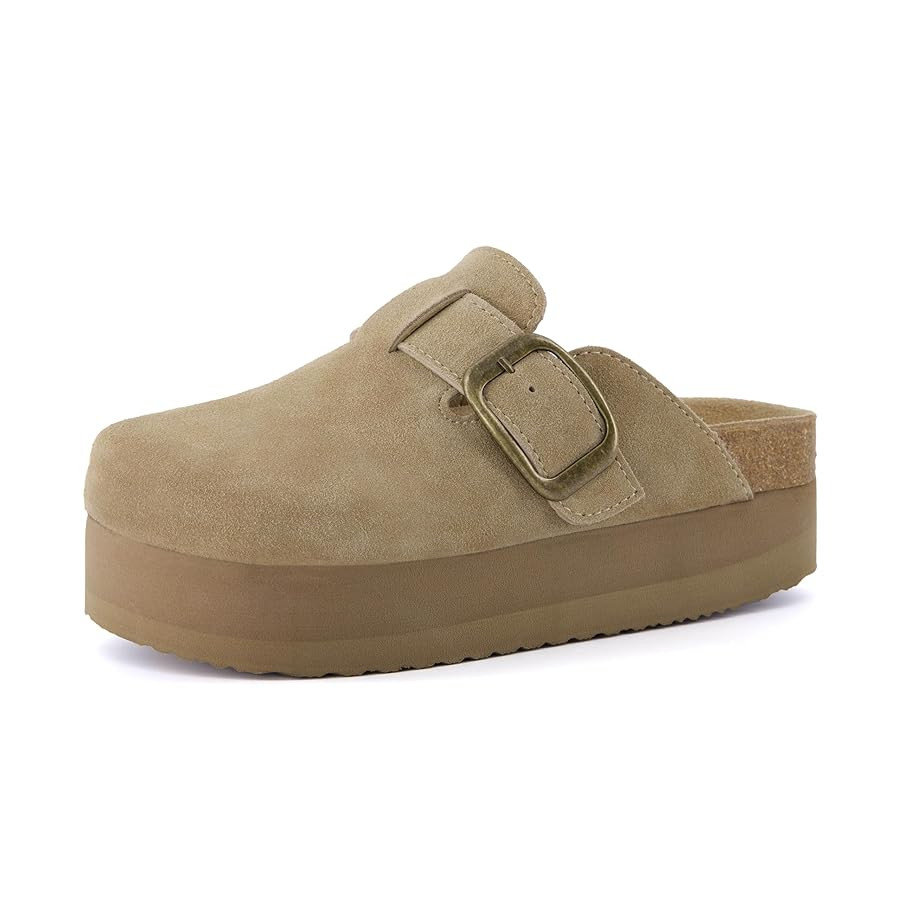 CUSHIONAIRE Women's Granola *Previous Buckle Issue Fixed* Genuine Suede Cork Footbed Platform Clo... | Amazon (US)