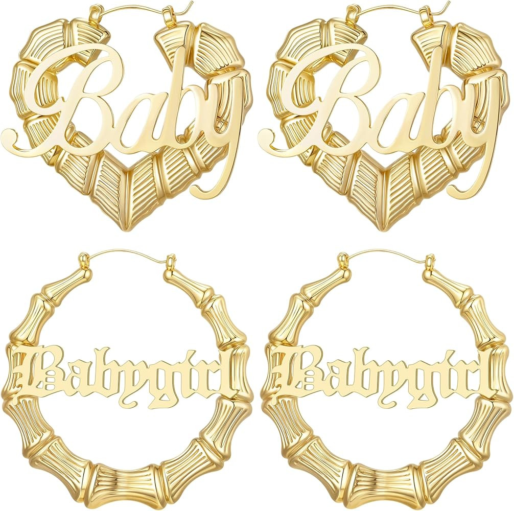 18K Gold Plated Bamboo Hoop Earrings for Women – Large Round Heart Design, 80/90s Ghetto Door Knocker Style, Trendy Hip Hop Jewelry Accessories | Amazon (US)