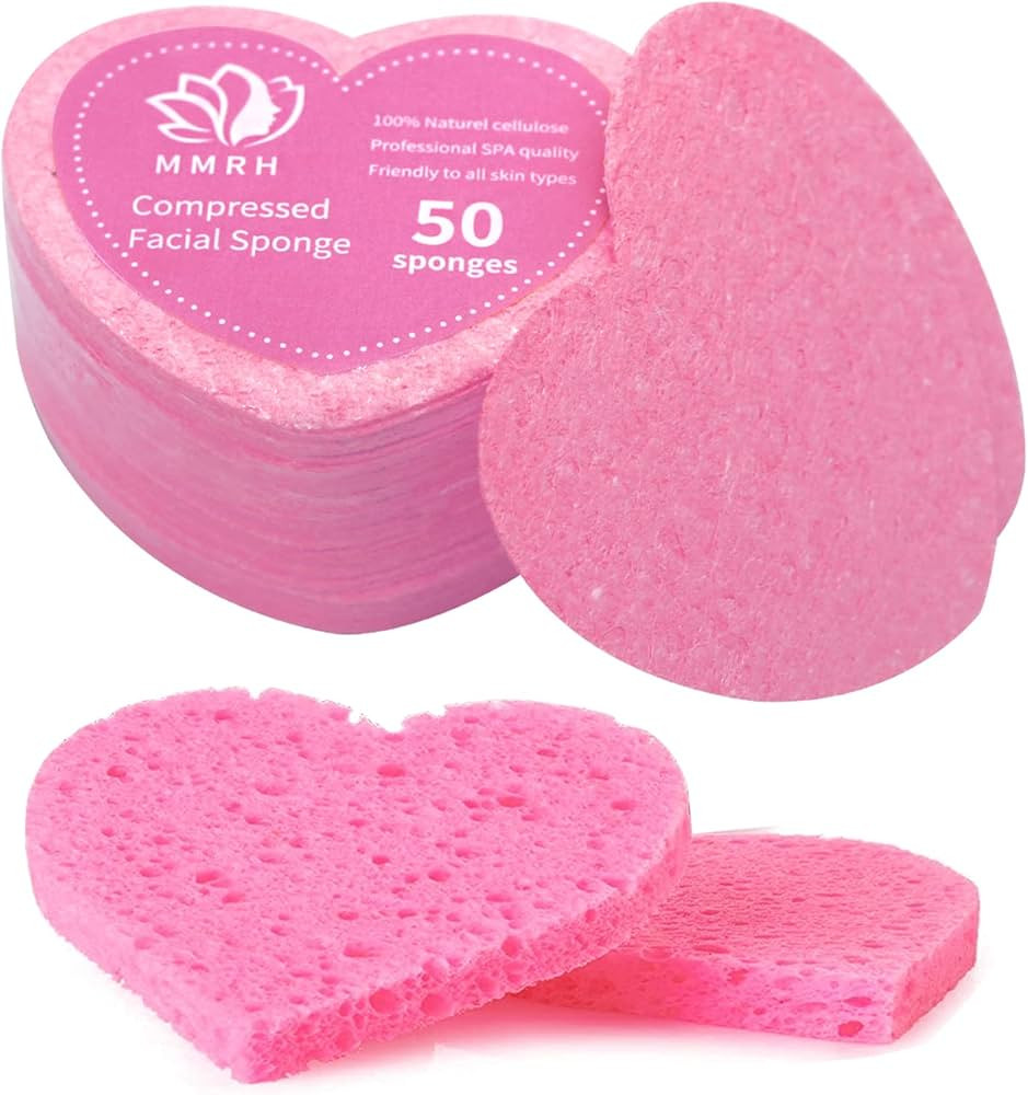 MMRH Facial Sponges Heart Shape Compressed Facial Sponges Natural Facial Cleansing Sponges Pads E... | Amazon (US)