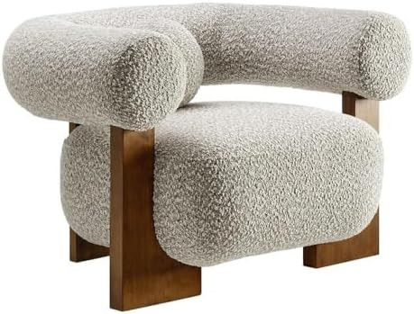 Modway Jace Boucle Fabric Accent Chair in River Rock - Upholstered Barrel Chair with Pillow - Com... | Amazon (US)
