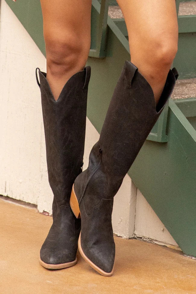 Shania Black Tall Cowboy Boots 6 | Pink Lily