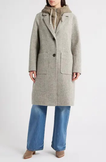 Sam Edelman Longline Coat with Inset Faux Shearling Bib | Nordstrom | Nordstrom