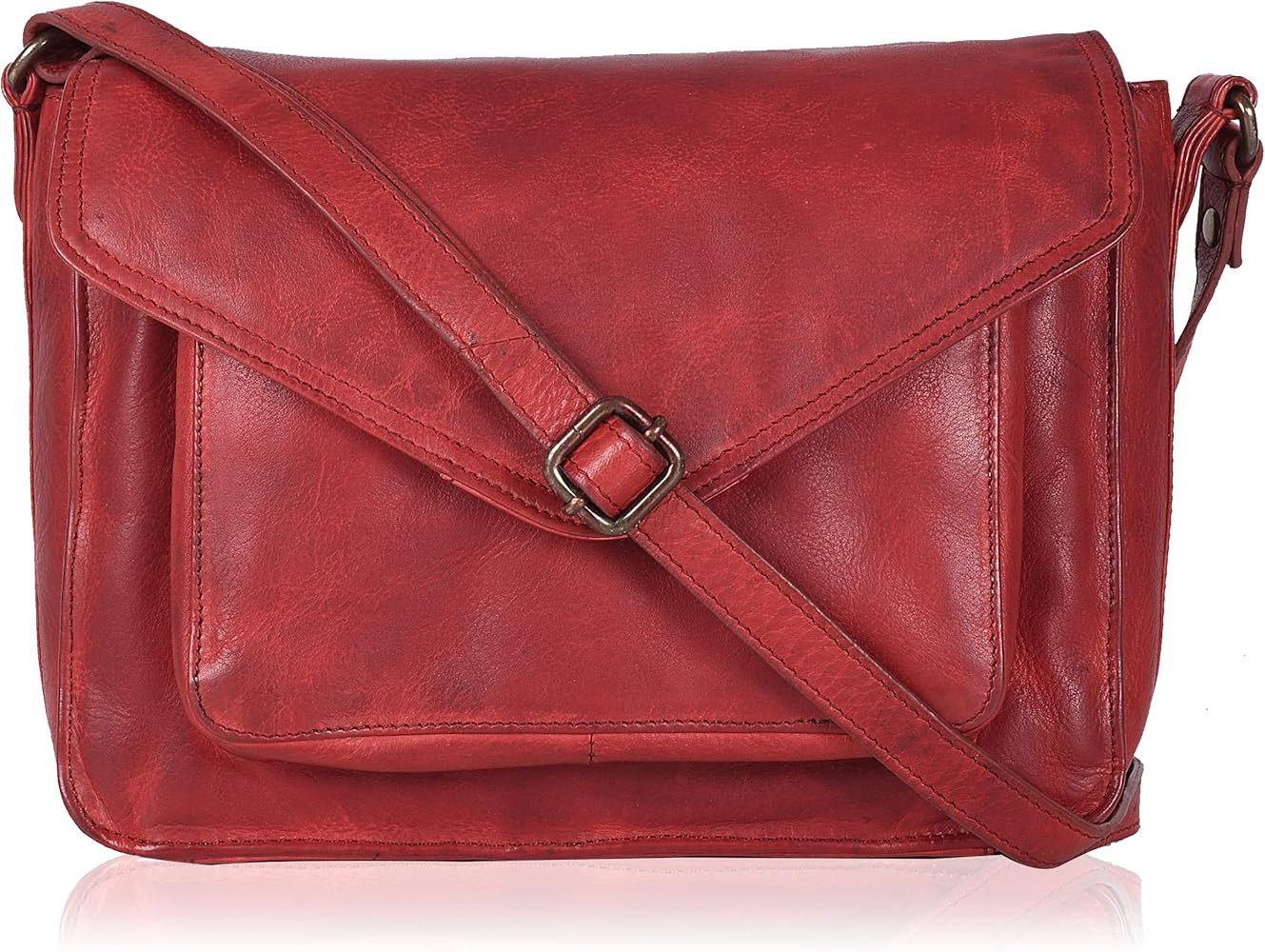 Leather Flapover Crossbody Handbag Purse for Women with Adjustable Strap & Overflap Snap Closure ... | Amazon (US)