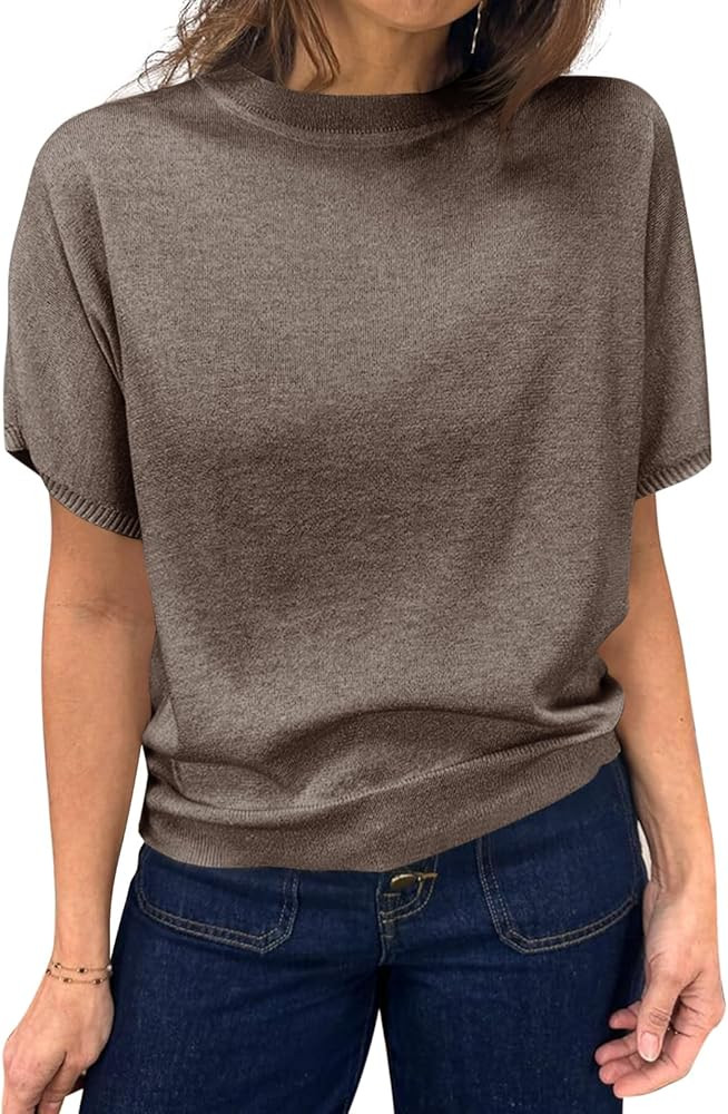 Saodimallsu Women's Short Sleeve Crew Neck Knit Pullover Sweater | Amazon (US)