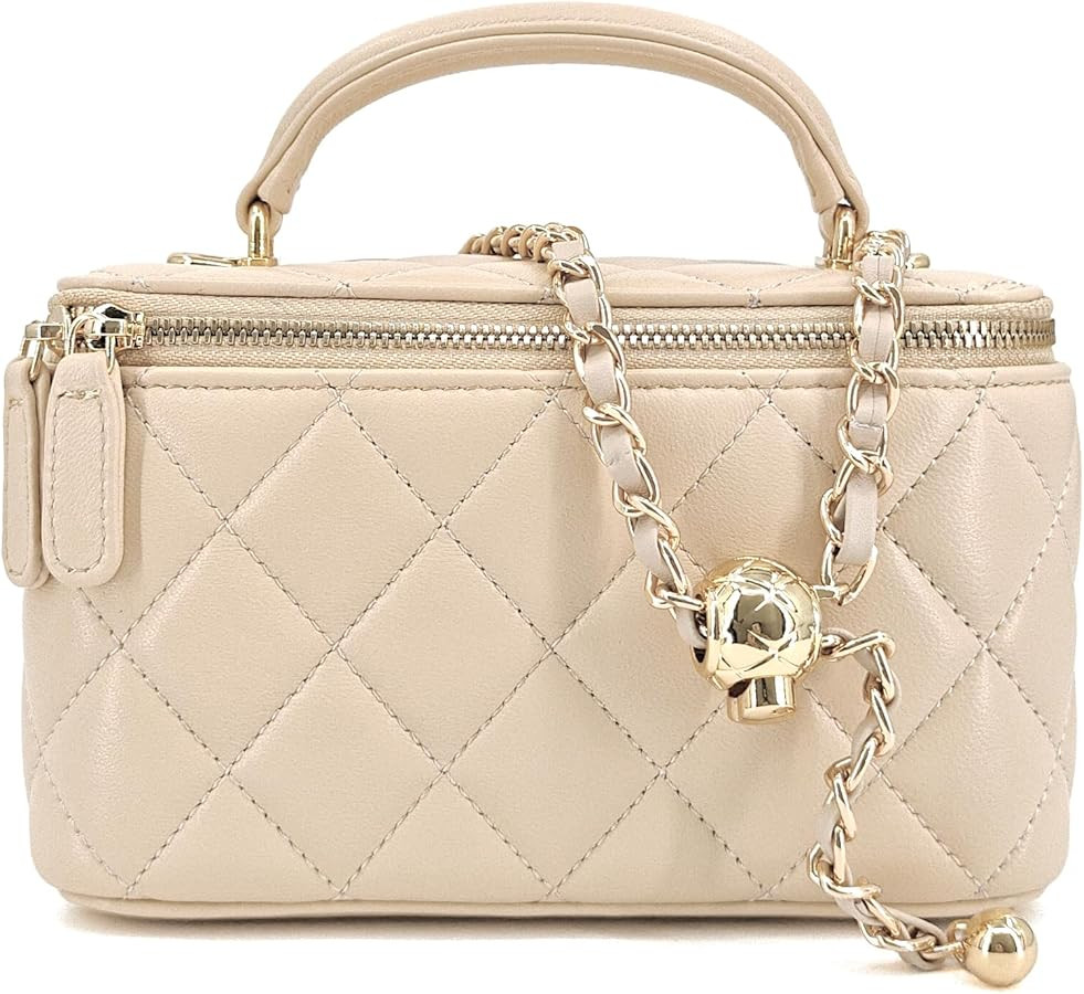 M-ioi-M Small Genuine Leather Purse Quilted Crossbody Bag for Women, Mini Top-Handle Shoulder Han... | Amazon (US)