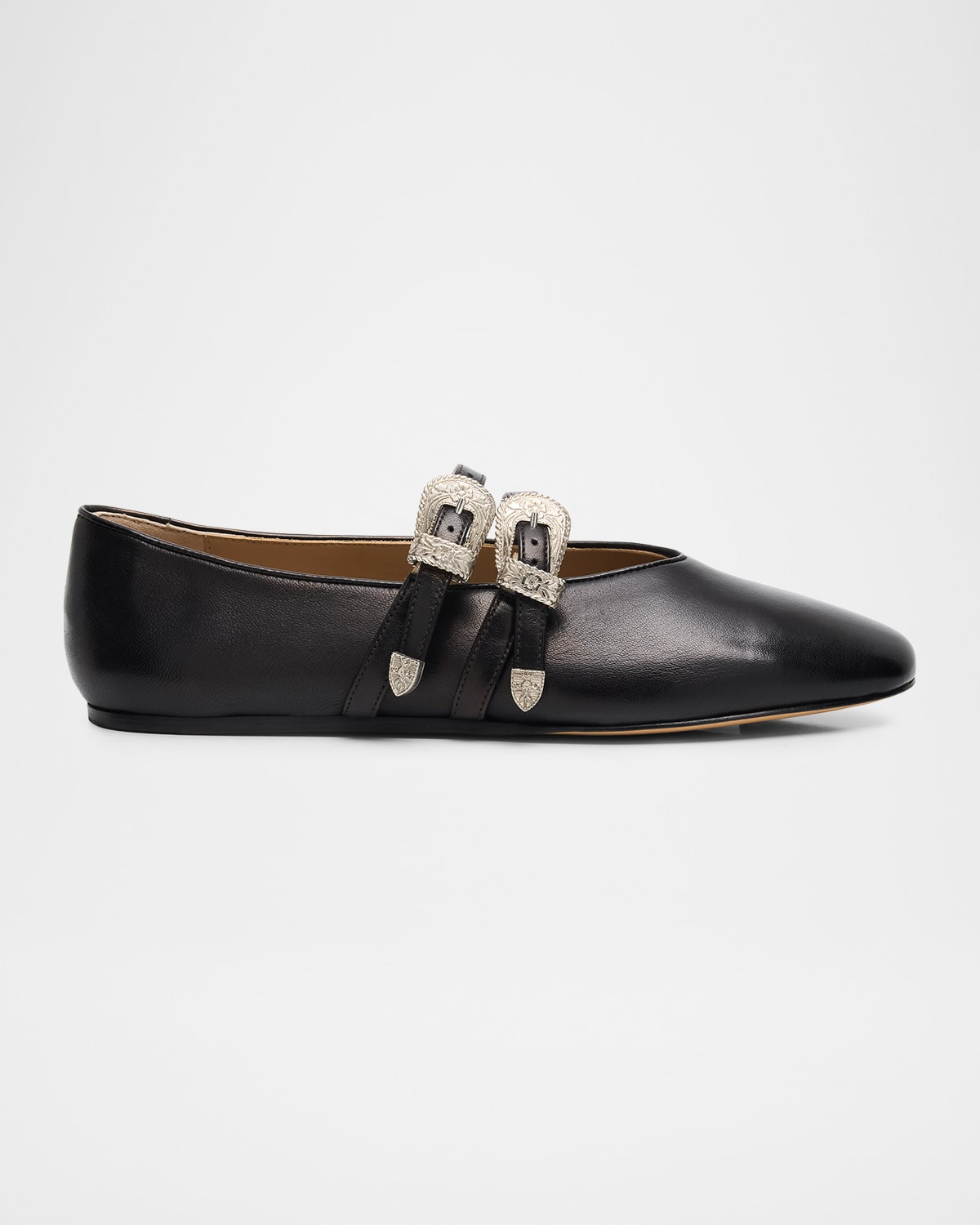 Claudia Mary Jane Buckle Leather Ballerina Flats | Neiman Marcus