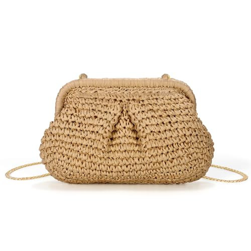 JASGOOD Women's Straw Clutch Purse Cloud Pouch Straw Crossbody Shoulder Bag Handbag Woven Bag for Summer Beach | Amazon (US)