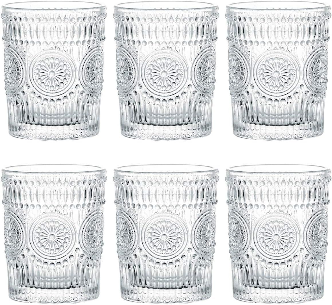 Kingrol 6 Pack 9 oz Romantic Water Glasses, Premium Drinking Glasses Tumblers, Vintage Glassware ... | Amazon (US)