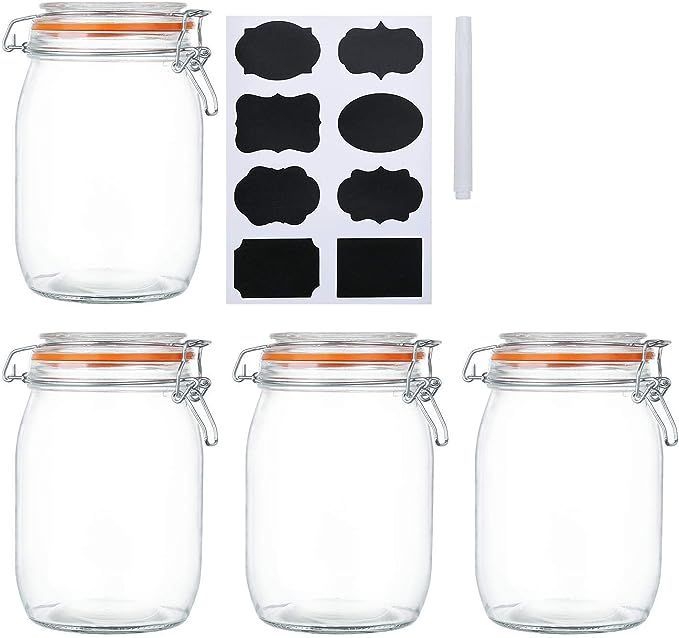 Encheng 32 oz Glass Jars With Airtight Lids And Leak Proof Rubber Gasket,Wide Mouth Mason Jars Wi... | Amazon (US)