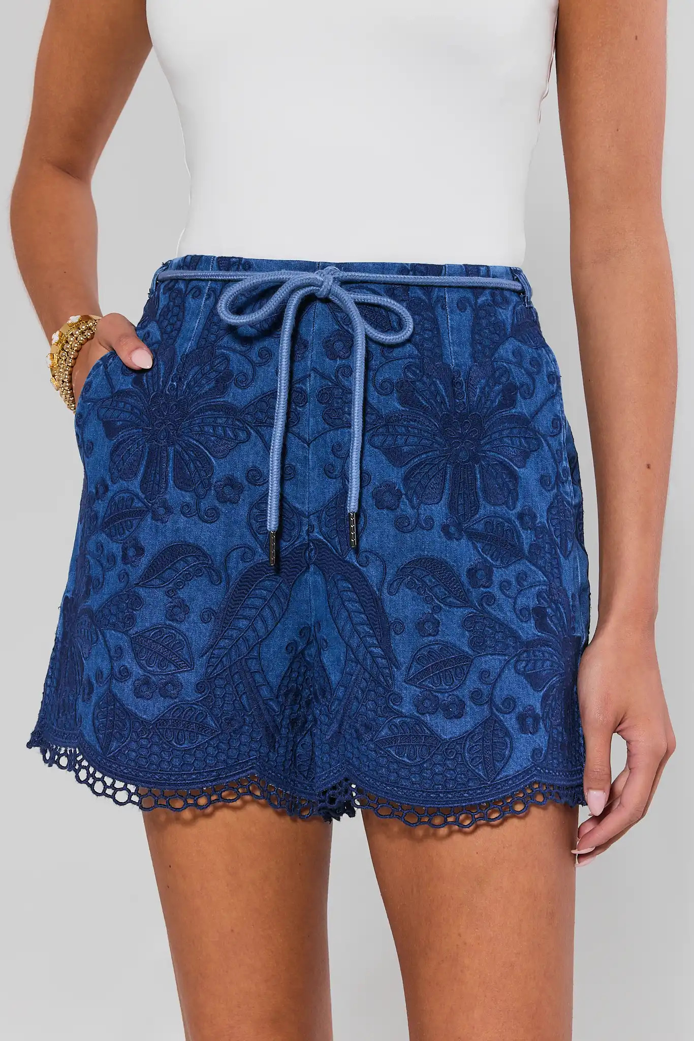 Navy Eyelet Shorts by Bayeas | Avara