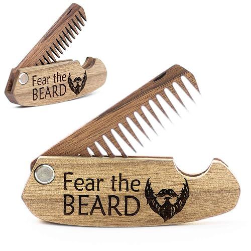 Wooden Beard Comb for Men Folding Pocket Comb for Moustache Beard & Hair Walnut Combs with Fear t... | Amazon (US)