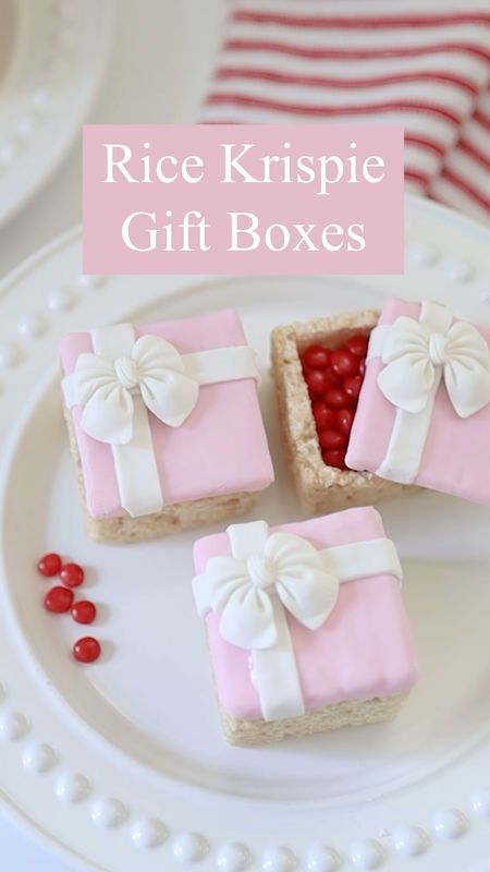 These Rice Krispie gift boxes make AMAZING little holiday party favors! I decorated mine with pink and white fondant (using a silicone bow fondant mold, fondant ribbon cutter, and edible adhesive) and filled them with Red Hots (although any small candies or holiday sprinkles work)! 🎁

Follow me on the @shop.LTK app for more Christmas hostess hacks and holiday party ideas! 

#LTKhome #LTKHoliday #LTKSeasonal