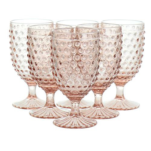 Martha Stewart 6-pc 14.2 oz. Clear Glass Hobnail Goblet Set - Pink | HSN