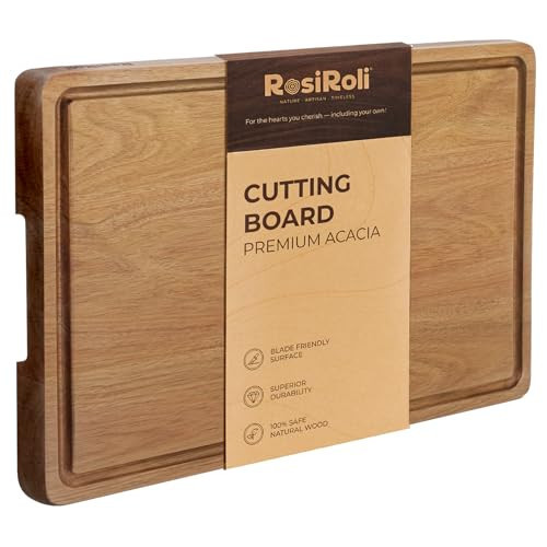 RosiRoli Acacia Wood Cutting Board for Kitchen - 17"x12" Large Chopping Board with Juice Grooves & Handles, 0.7" Thick Butcher Block for Meat and Veggies, Ideal Gift | Amazon (US)